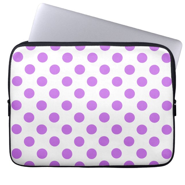 Lilac and white polka dots laptop sleeve (Front)