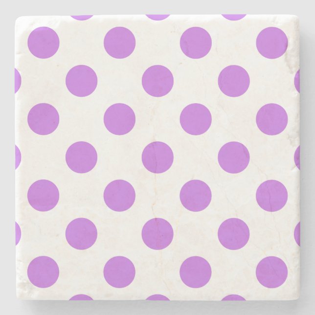 Lilac and white polka dots stone coaster (Front)