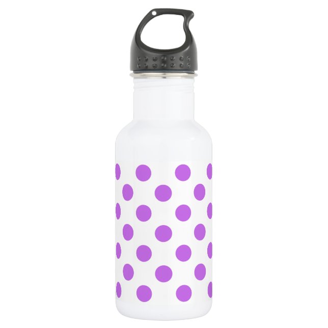 Lilac and white polka dots water bottle (Front)