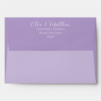 Lilac and white Scirpt Initials Wedding Envelope