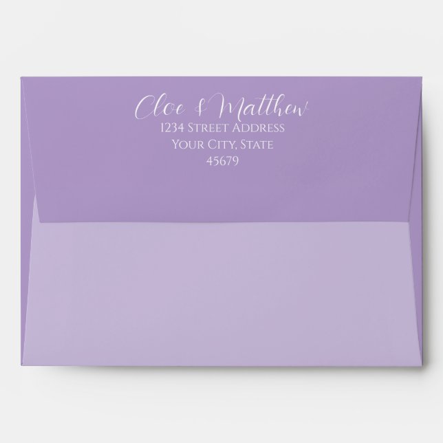 Lilac and white Scirpt Initials Wedding Envelope (Back (Top Flap))