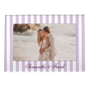 Lilac and White Stripe Wedding Magnetic Frame