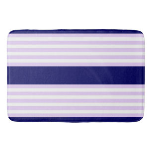 Lilac and white stripes pattern with navy blue bath mat