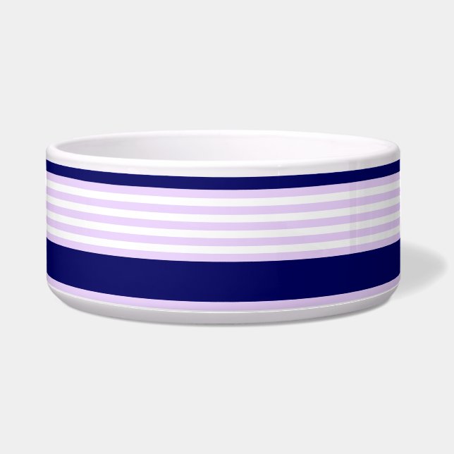 Lilac and white stripes pattern with navy blue bowl (Front)