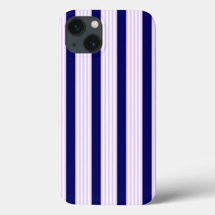 Lilac and white stripes pattern with navy blue iPhone 13 case