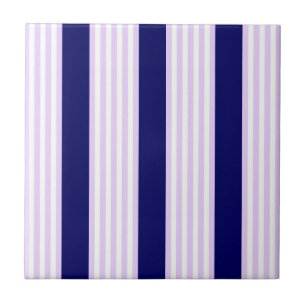 Lilac and white stripes pattern with navy blue ceramic tile