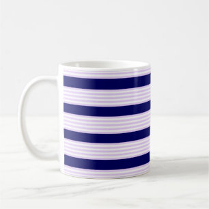 Lilac and white stripes pattern with navy blue coffee mug