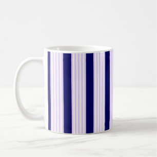 Lilac and white stripes pattern with navy blue coffee mug