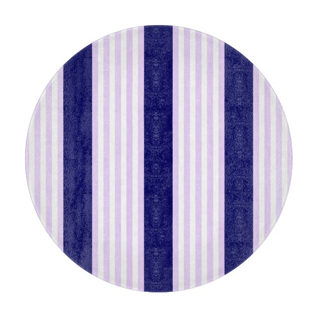 Lilac and white stripes pattern with navy blue cutting board (Front)