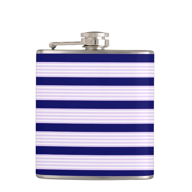 Lilac and white stripes pattern with navy blue flask (Front)