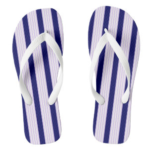 Lilac and white stripes pattern with navy blue flip flops