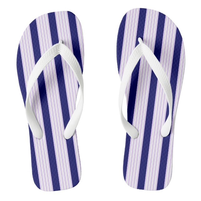 Lilac and white stripes pattern with navy blue flip flops (Footbed)