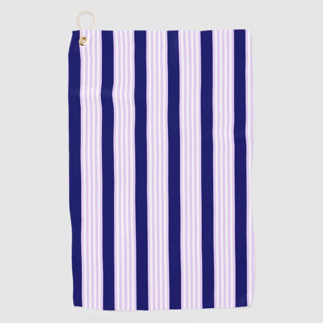 Lilac and white stripes pattern with navy blue golf towel (Front)
