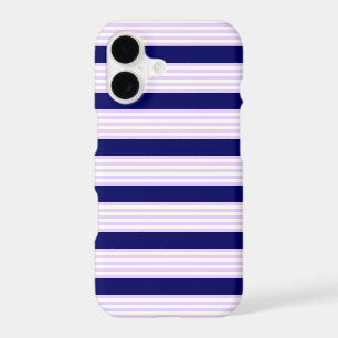 Lilac and white stripes pattern with navy blue iPhone 17 case