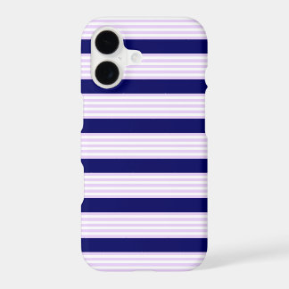 Lilac and white stripes pattern with navy blue iPhone 17 case
