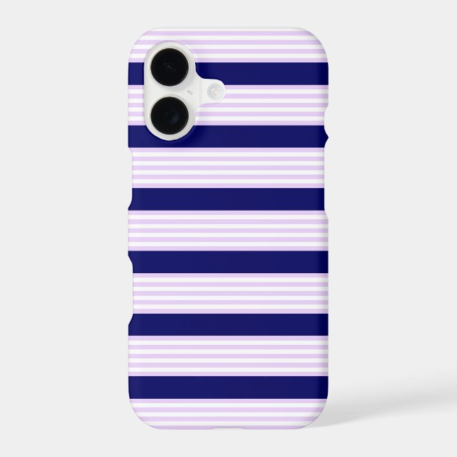 Lilac and white stripes pattern with navy blue iPhone case (Back)