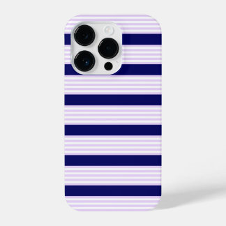 Lilac and white stripes pattern with navy blue iPhone 14 pro case