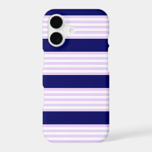 Lilac and white stripes pattern with navy blue iPhone 17 case
