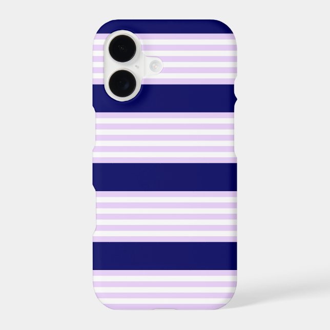 Lilac and white stripes pattern with navy blue iPhone case (Back)