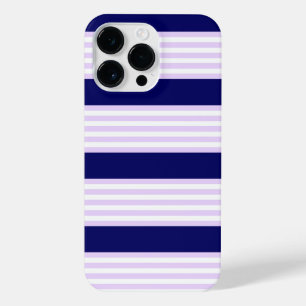 Lilac and white stripes pattern with navy blue iPhone 14 pro max case