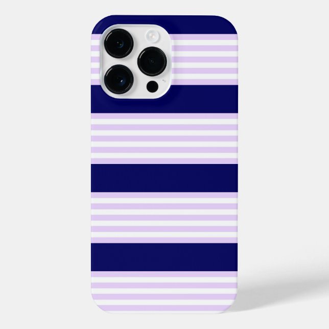 Lilac and white stripes pattern with navy blue iPhone case (Back)