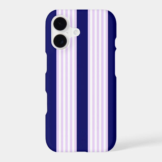 Lilac and white stripes pattern with navy blue iPhone case (Back)