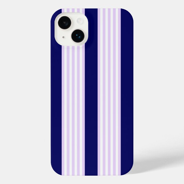 Lilac and white stripes pattern with navy blue iPhone case (Back)