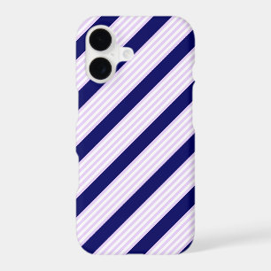 Lilac and white stripes pattern with navy blue iPhone 17 case