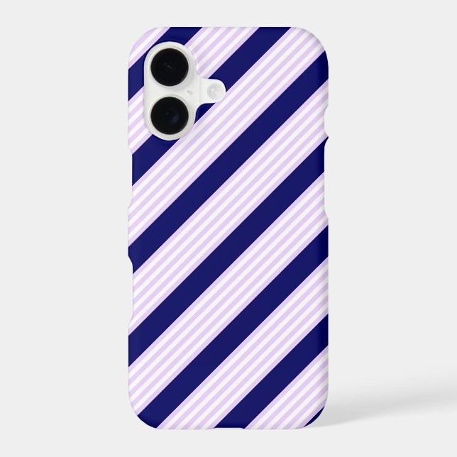 Lilac and white stripes pattern with navy blue iPhone case (Back)