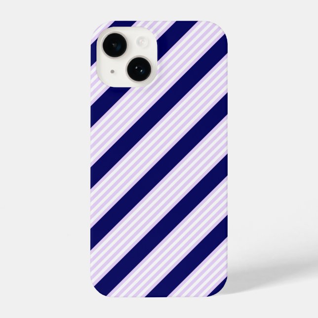 Lilac and white stripes pattern with navy blue iPhone case (Back)
