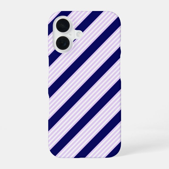 Lilac and white stripes pattern with navy blue iPhone case (Back)