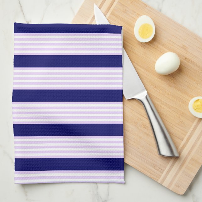 Lilac and white stripes pattern with navy blue kitchen towel (Quarter Fold)