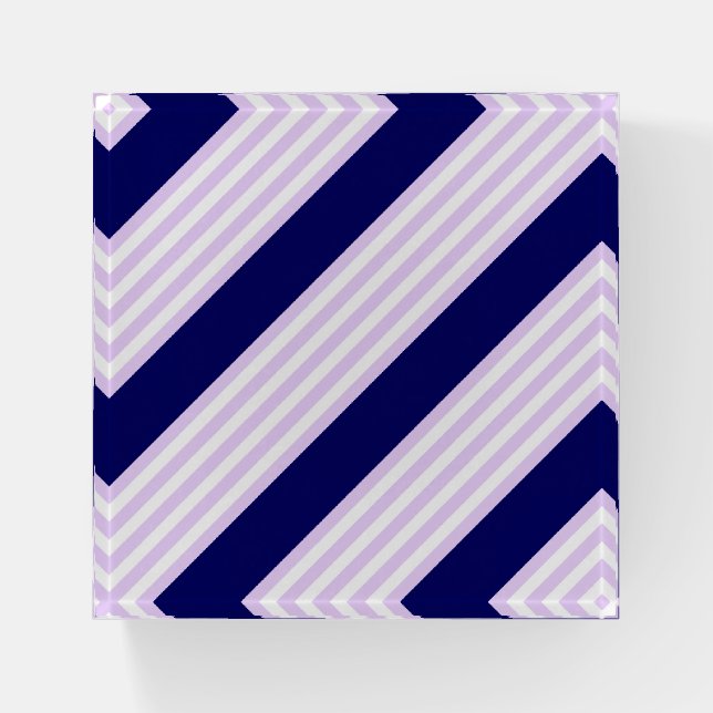 Lilac and white stripes pattern with navy blue paperweight (Front)