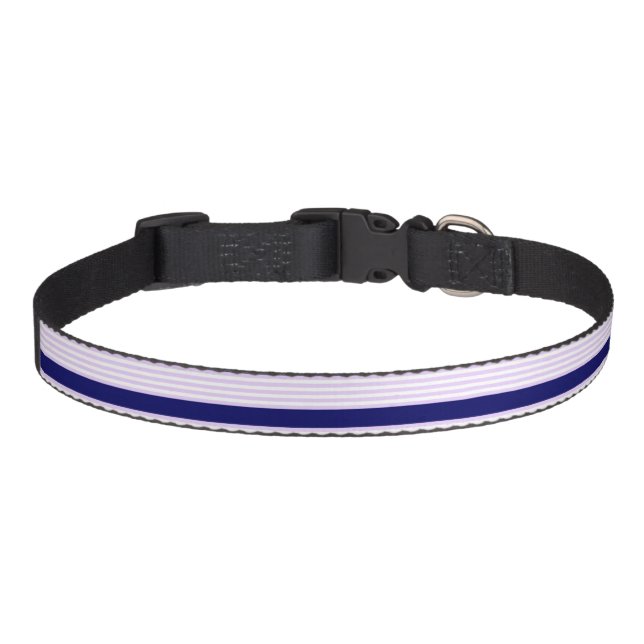 Lilac and white stripes pattern with navy blue pet collar (Front)
