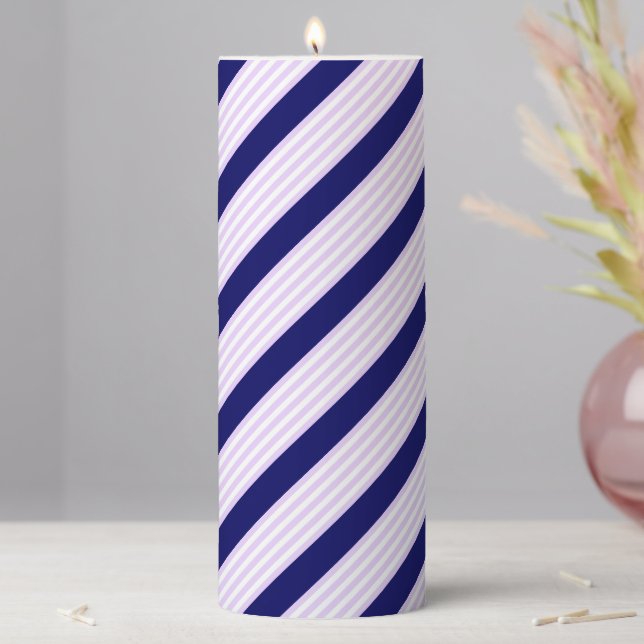 Lilac and white stripes pattern with navy blue pillar candle (In Situ)
