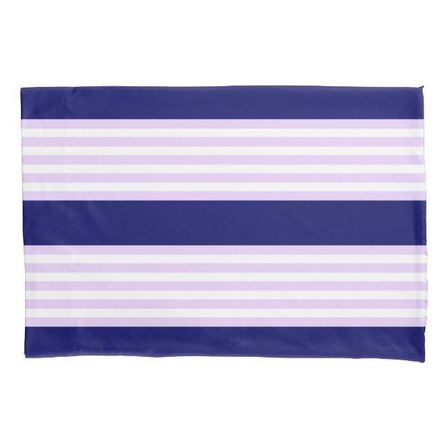 Lilac and white stripes pattern with navy blue pillow case (Front)