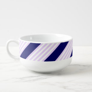 Lilac and white stripes pattern with navy blue soup mug
