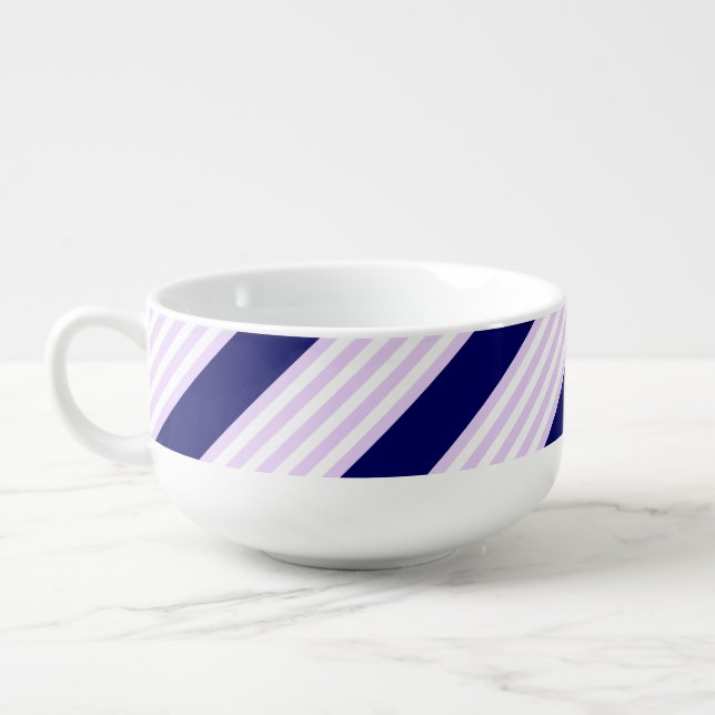 Lilac and white stripes pattern with navy blue soup mug (Right)