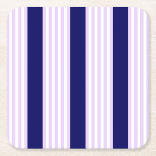 Lilac and white stripes pattern with navy blue square paper coaster