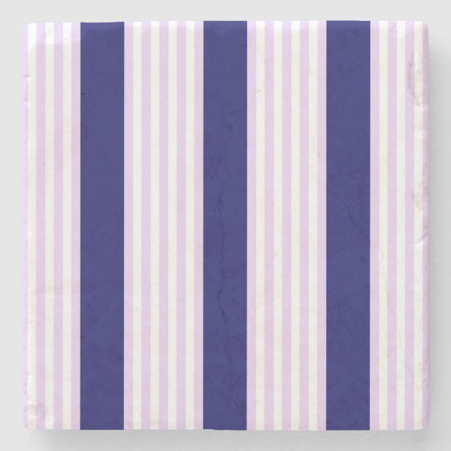 Lilac and white stripes pattern with navy blue stone coaster (Front)