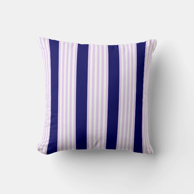 Lilac and white stripes pattern with navy blue throw pillow (Front)