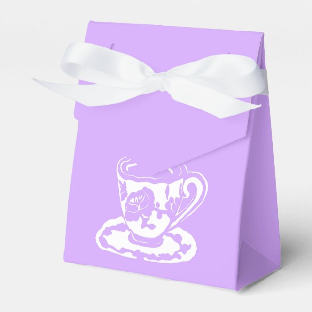 Lilac and White Teacup Tent Favor Boxes (Front Side)