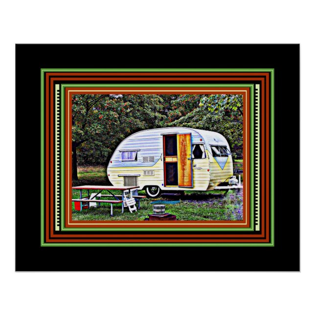 Lilac and Yellow Sweet Vintage Camper Trailer Poster (Front)