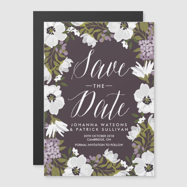 Lilac Anemone Blooms Save the Date Magnets (Front/Back)