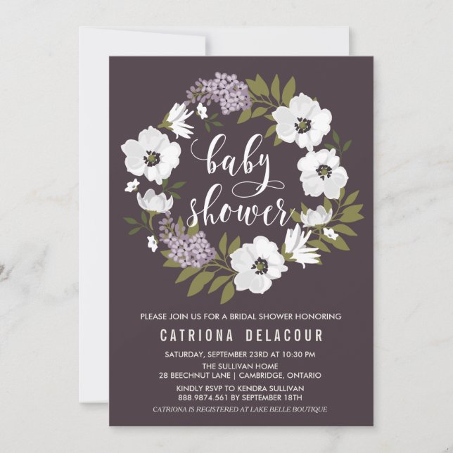 Lilac Anemone Floral Wreath Baby Shower Invitation (Front)