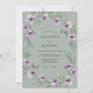 Lilac Anemone Mint Wedding Invitation
