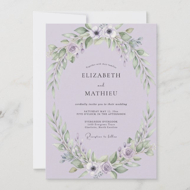 Lilac Anemone Wedding Invitation (Front)