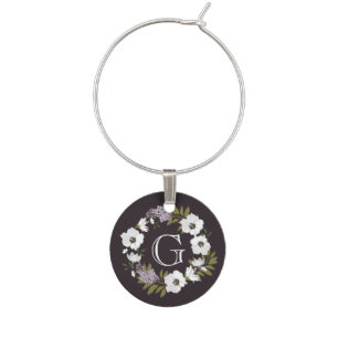 Lilac Anemone Wreath Monogram Wine Charm