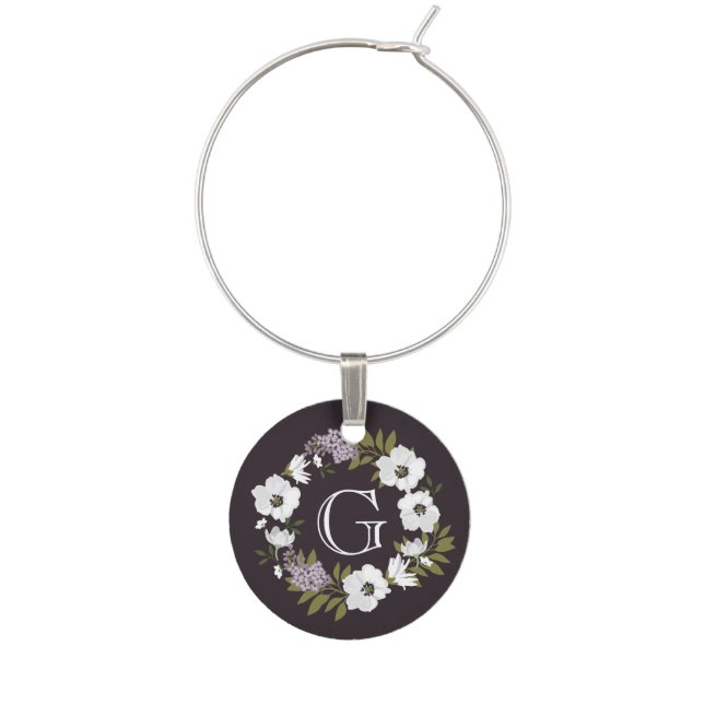 Lilac Anemone Wreath | Monogram Wine Charm (Front)