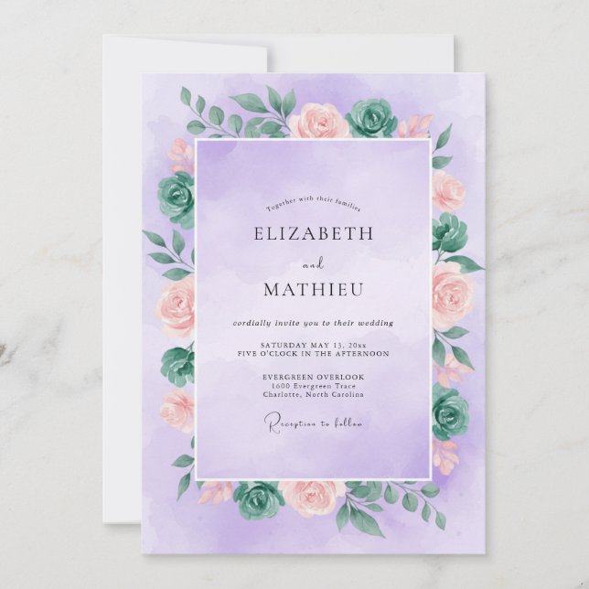 Lilac Apricot Petal Wedding Invitation (Front)
